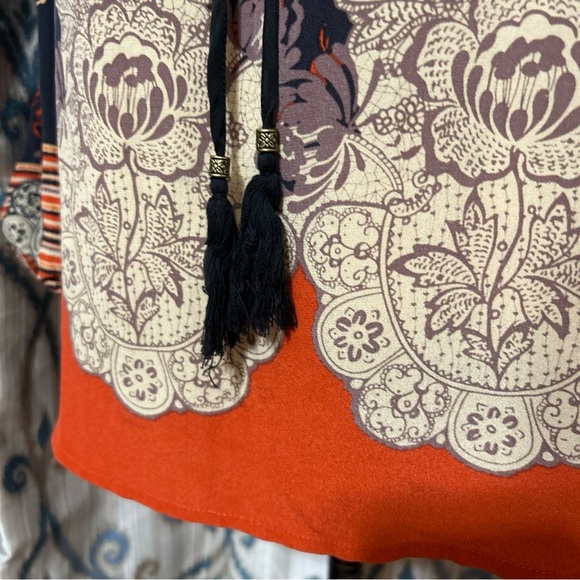 Anthropologie Meadow Rue Blue Orange Silk Blossom Blouse Women's Size Medium - Picture 5 of 10